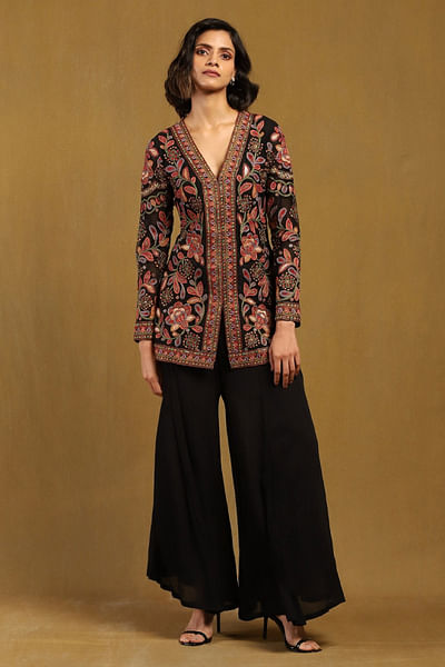 Black embroidered short kurta set