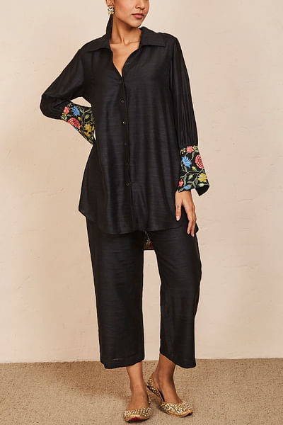 Black embroidered tunic set