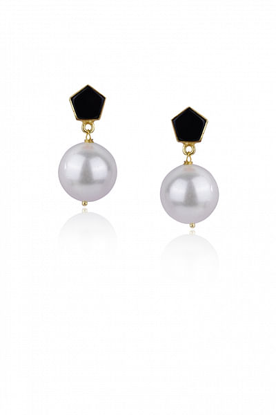 Black enamel and pearl drop earrings