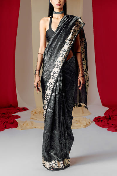 Ekaya Black floral banarasi kadhwa sari set EKYJAN24D101