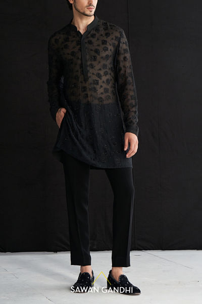 Black floral embroidery kurta set