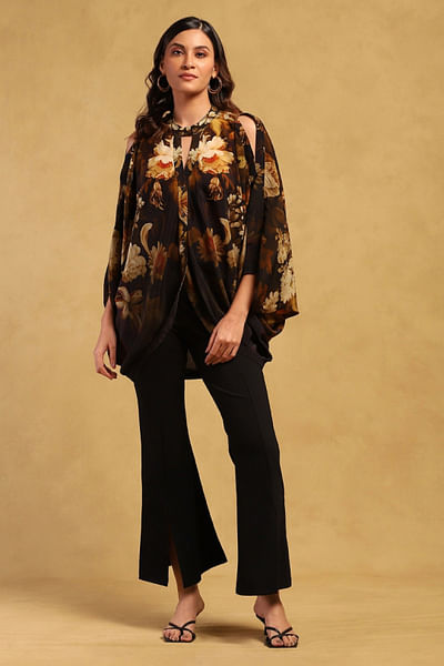 Black floral printed top