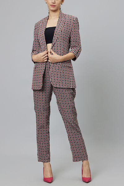 Black geometric print blazer set