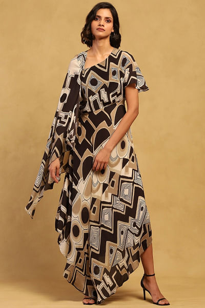 Black geometric printed dress