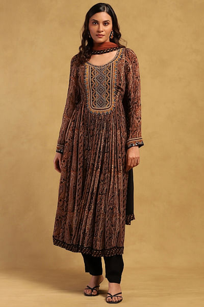 Black geometric printed kurta set