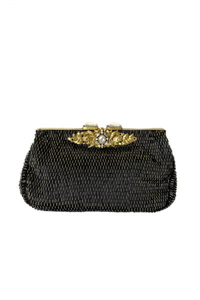 Black glass bead embroidery clutch