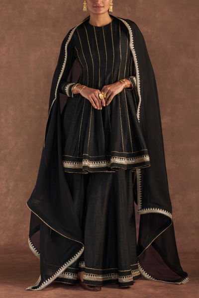 Black gota lace embellished sharara set