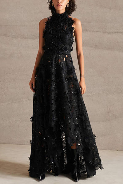 Black halter asymmetric dress