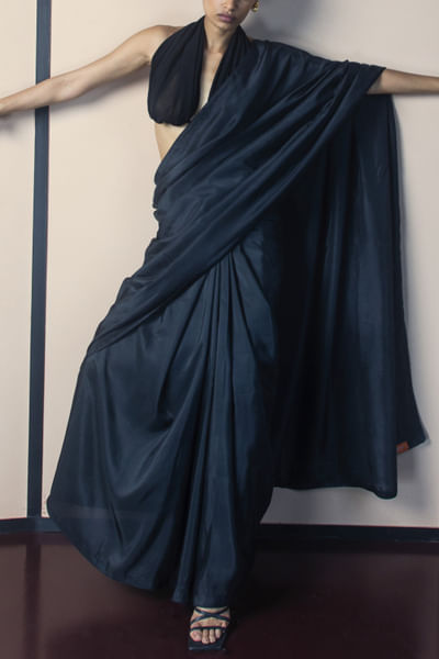 Black handwoven silk saree set