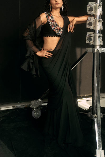 Black jewelled blouse and drape sari