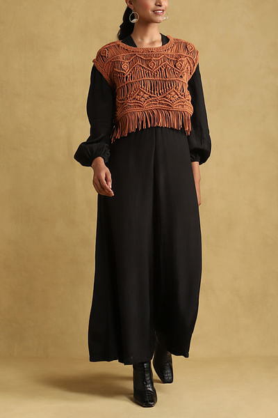 Black jumpsuit and macrame top
