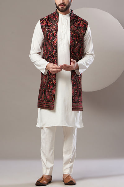 Black Kashmiri embroidered long jacket