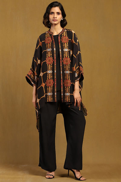 Black kinnauri embroidered cape set