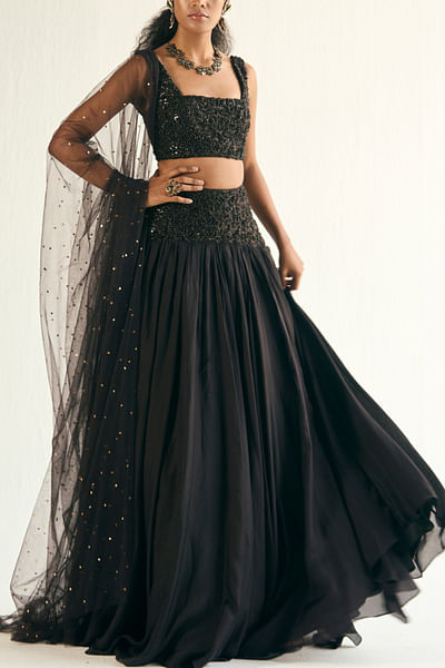 Black leaf embroidery lehenga set