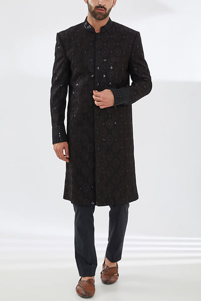 Black leaf embroidery sherwani set