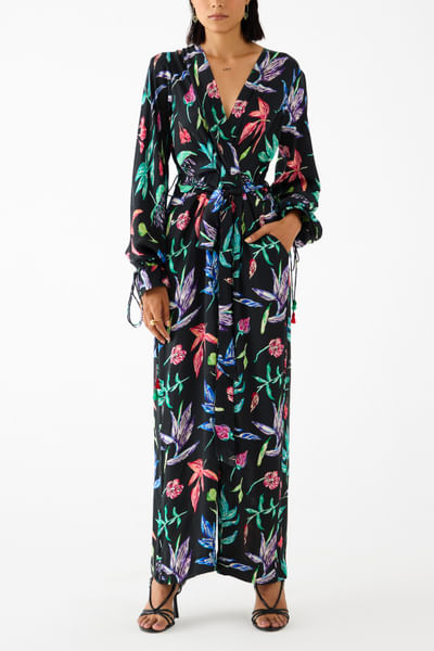 Black leaf printed jumpsuit