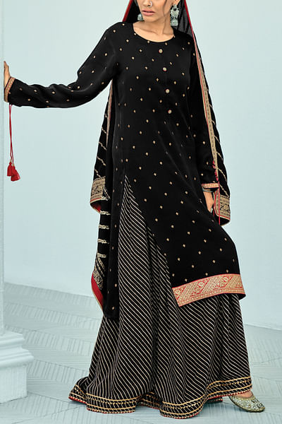Black leheriya print sharara set