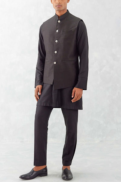 Black linen satin bandi set