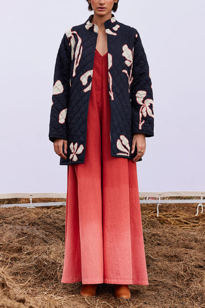 Black lino print quilted jacket