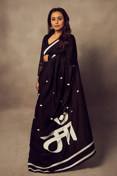 Black Maa print chanderi sari