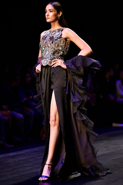 Nachiket Barve Black metallic embellished co-ords NABAPR2301