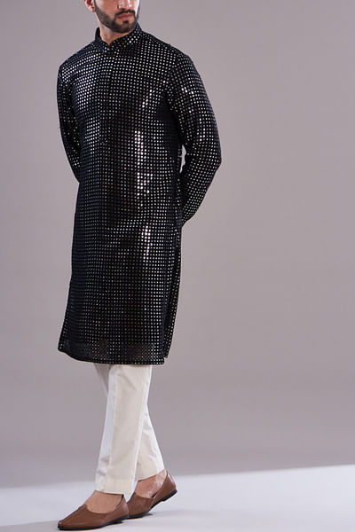 Black mirror embellished kurta