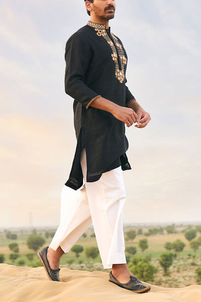 Black mirror embroidered kurta set