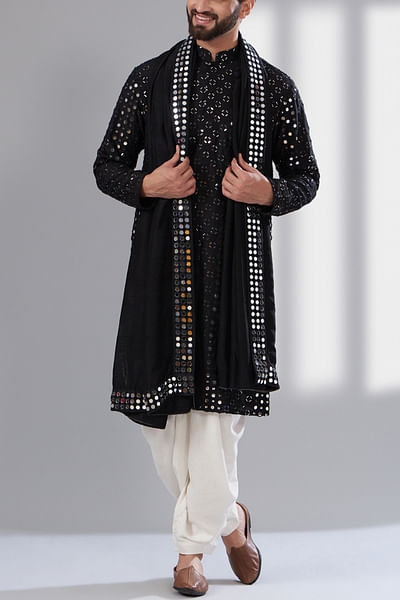 Black mirror embroidery kurta and stole