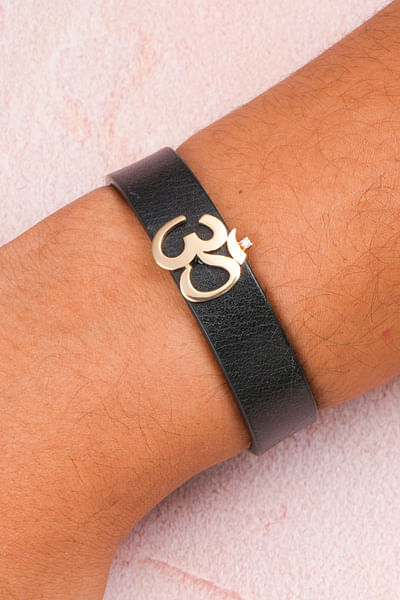 Black OM leather bracelet