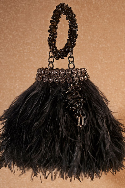 Black ostrich feather detailed bag