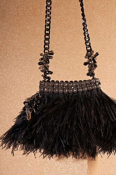 Black ostrich feather detailed sling bag