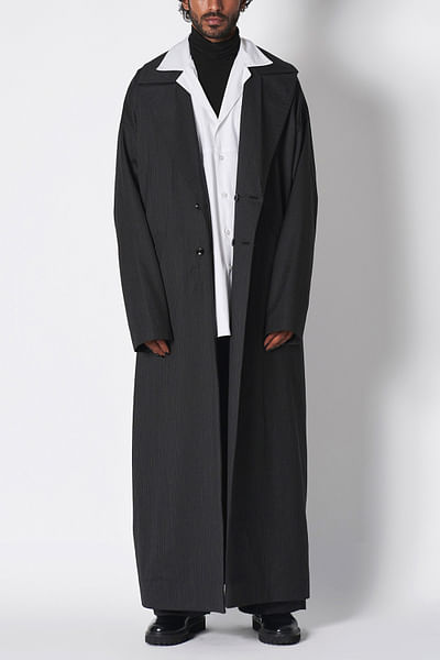 Black oversized floor-length overcoat