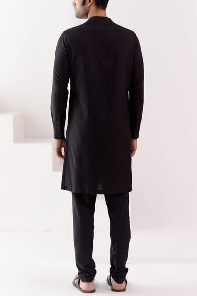 Devnaagri Black pintuck bandi kurta set DEVOCT23MEN001