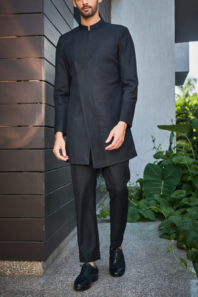 Bohame Black pintuck jacket set BHMOCT23FES009