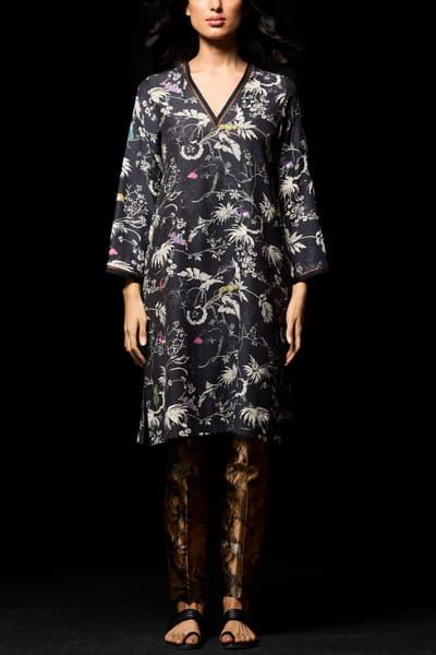 Black printed kurta