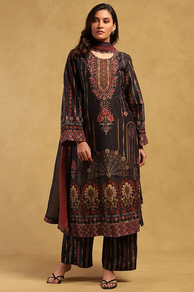 Black printed kurta set