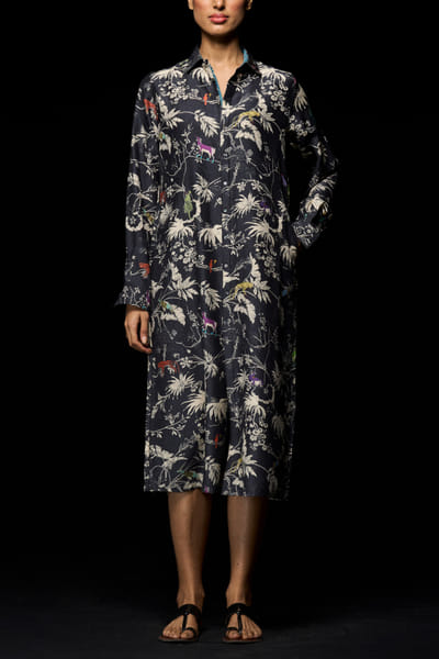 Black printed shirt dress