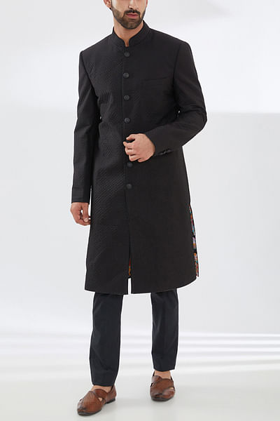 Black quilted sherwani set
