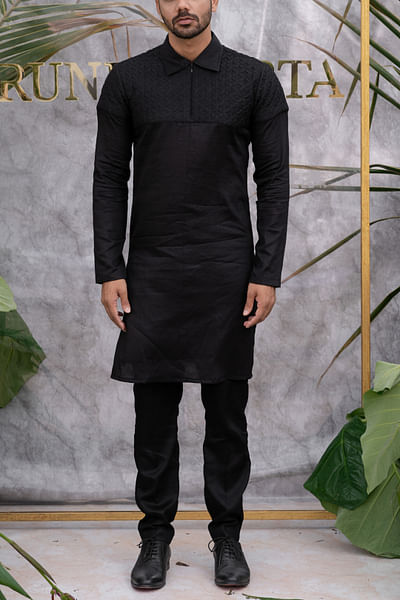 Black resham quilted kurta set