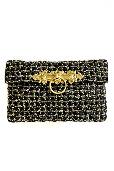 Black sequin and pearl embroidery clutch