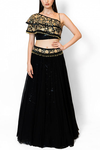 Black sequin and zari embellished skirt set