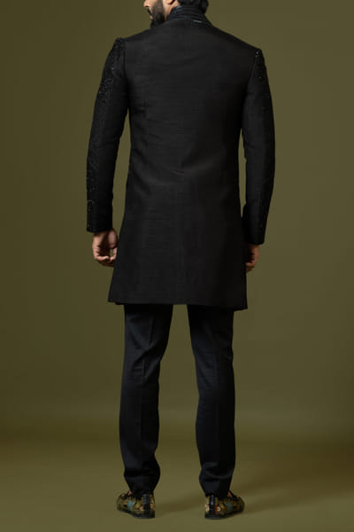 Paarsh Atelier Black sequin embellished achkan kurta set PATMAR23D205