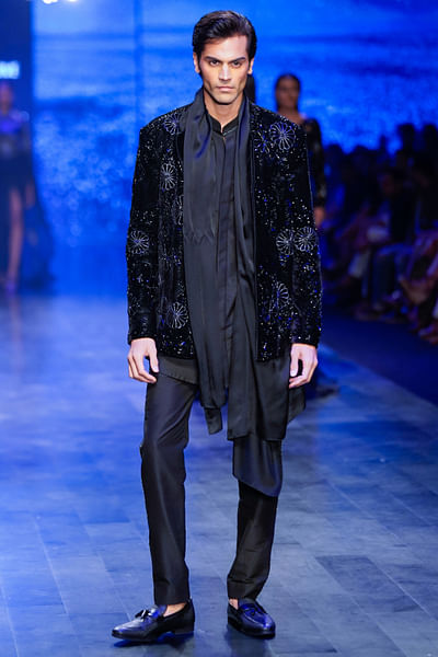 Black sequin embellished bandhgala set