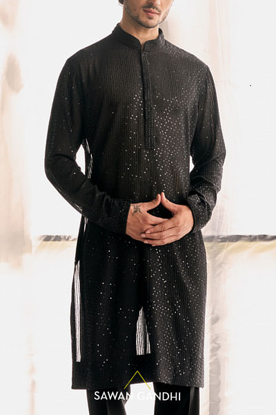 Black sequin embellished kurta set