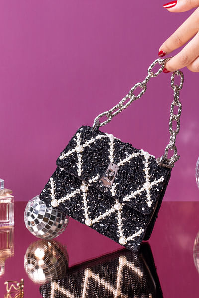 Black sequin embellished mini handbag