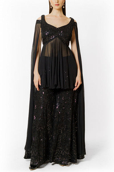 Black sequin embroidered sharara set