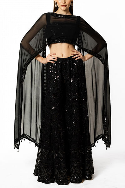 Black sequin embroidery sharara set
