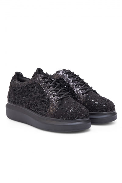 Black sequin embroidery sneakers