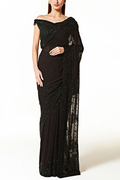 Black sequin sari set