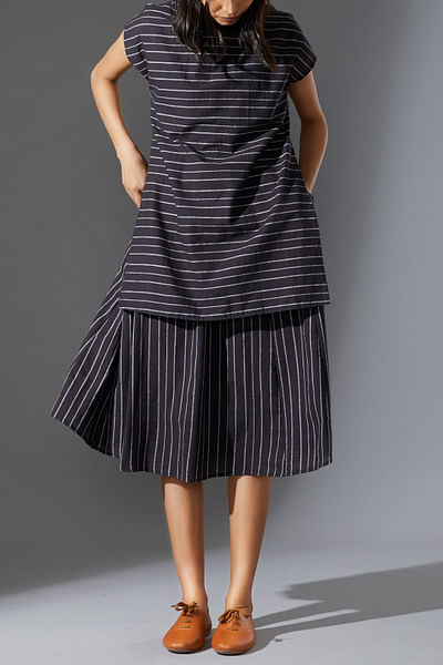 Black stripe layered handwoven cotton dress
